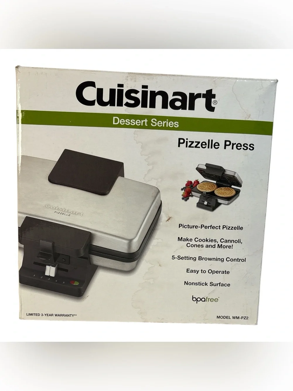 Cuisinart Pizzelle Press Maker Cannoli WM-PZ2 Stainless Steel Nonstick Tested